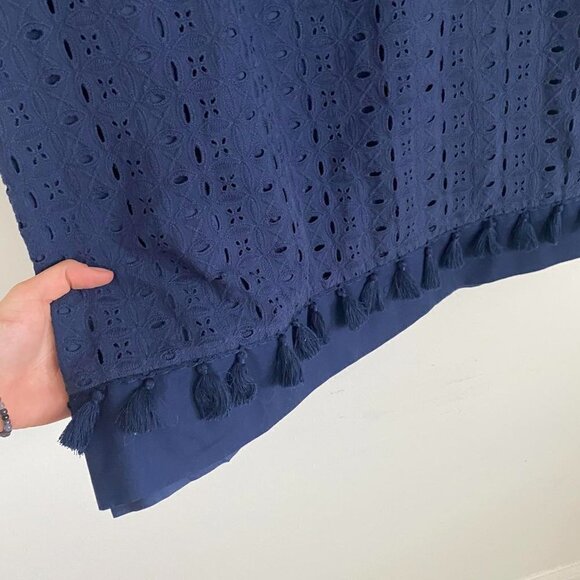 ELIZA J navy eyelet v neck mini dress - Picture 7 of 7